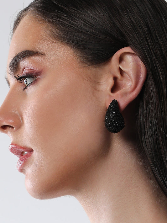 The Medium Cristal Teardrop Stud Earrings - Onyx Black-SOHIER8967