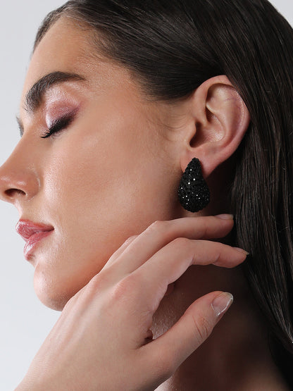 The Medium Cristal Teardrop Stud Earrings - Onyx Black-SOHIER8967