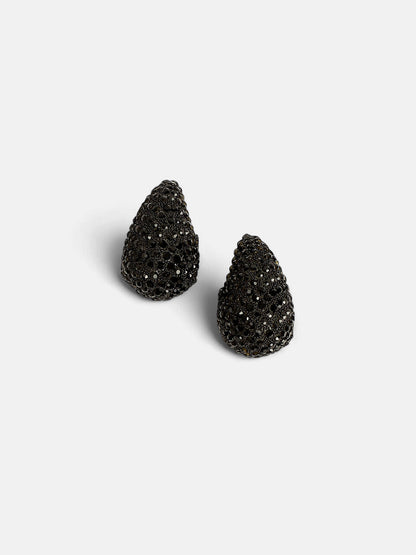 The Medium Cristal Teardrop Stud Earrings - Onyx Black-SOHIER8967