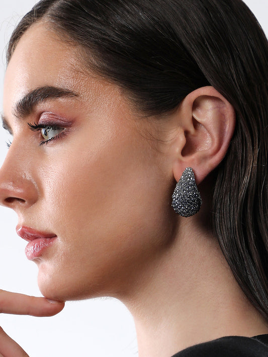 The Medium Cristal Teardrop Stud Earrings - Antique Silver-SOHIER8968