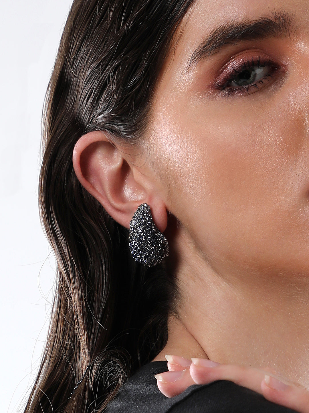 The Medium Cristal Teardrop Stud Earrings - Antique Silver-SOHIER8968