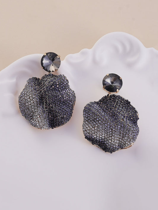 The Glacier Swirl Drop Earrings - Crystal Silver & Onyx Black-SOHIER8974