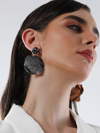 The Glacier Swirl Drop Earrings - Crystal Silver & Onyx Black-SOHIER8974