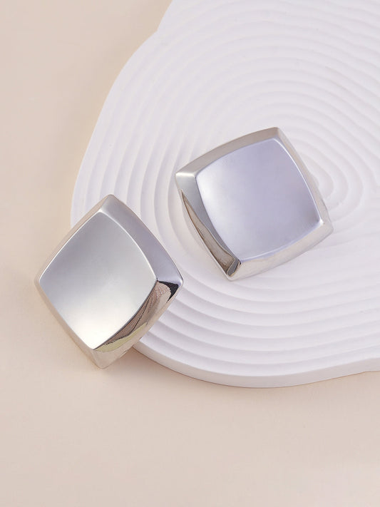 The Slab Drop Earrings - Metallic Silver-SOHIER8977