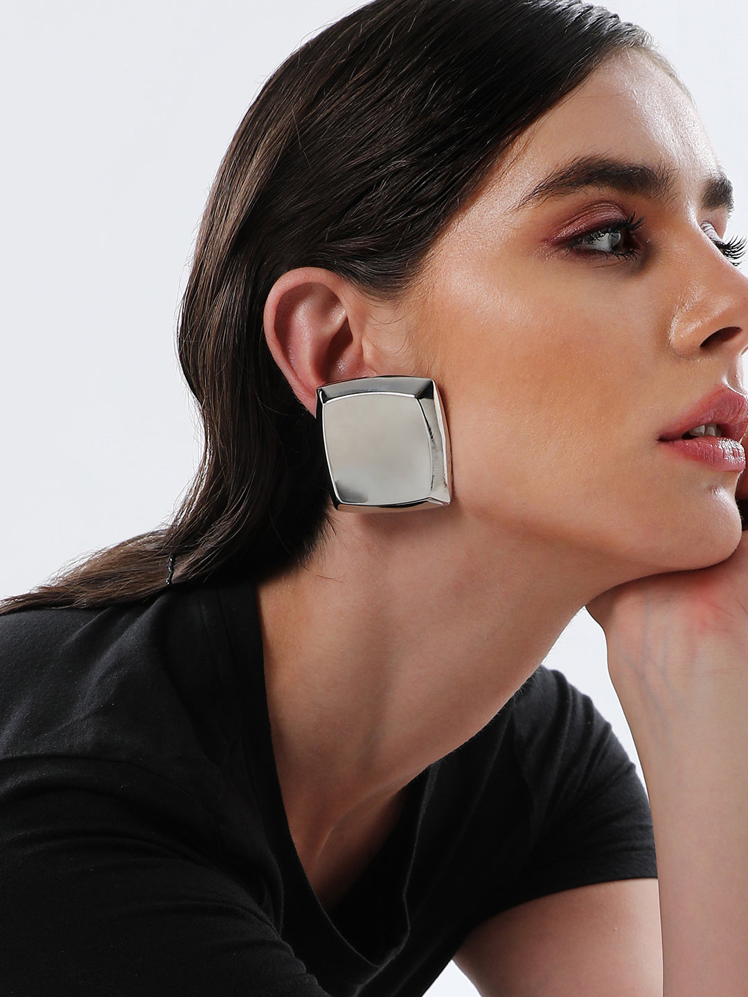 The Slab Drop Earrings - Metallic Silver-SOHIER8977