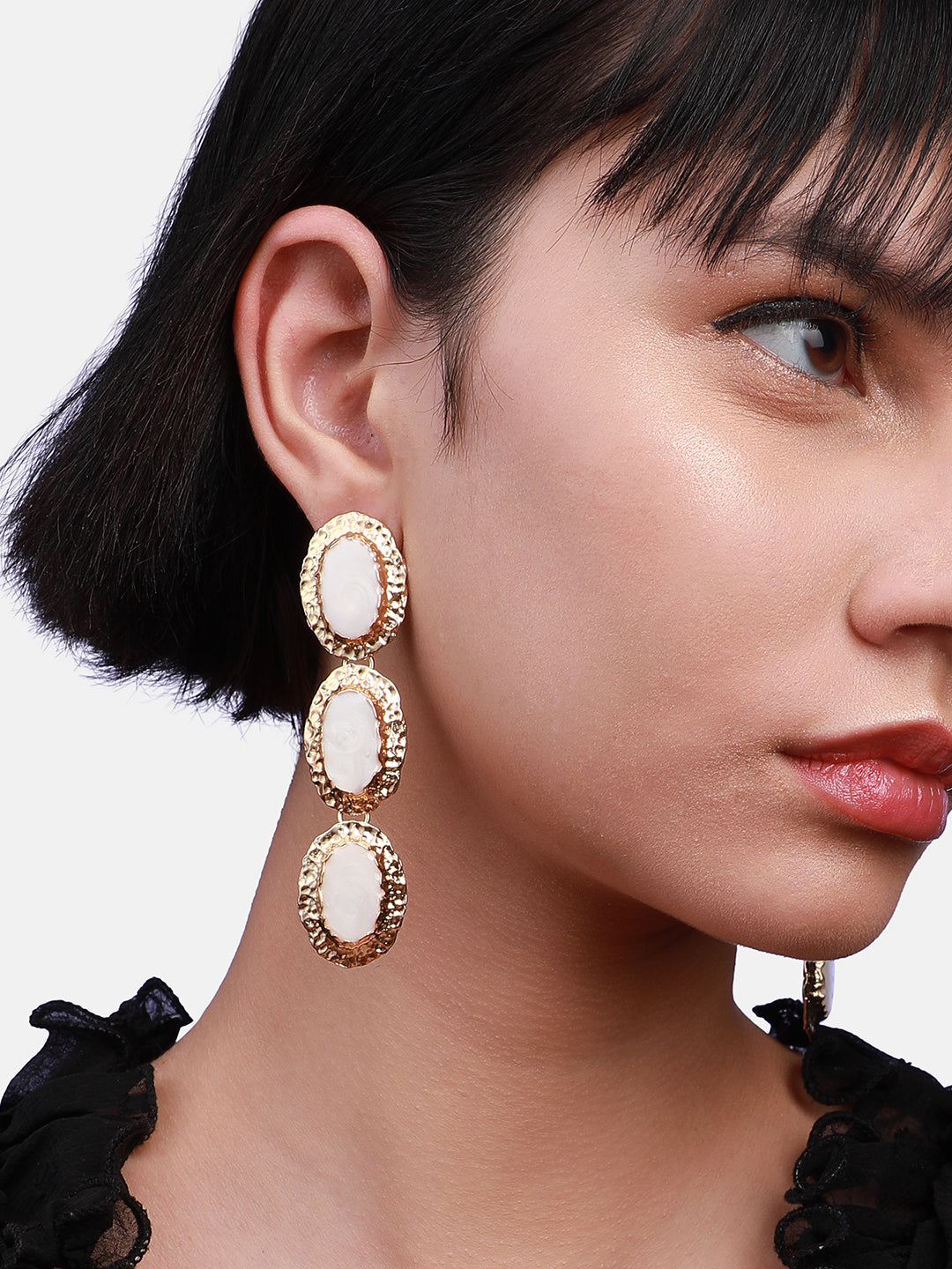 Gold-Plated Oval Drop Earrings
