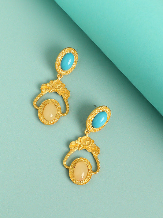 Gold-Plated Oval Shaped Drop Earrings