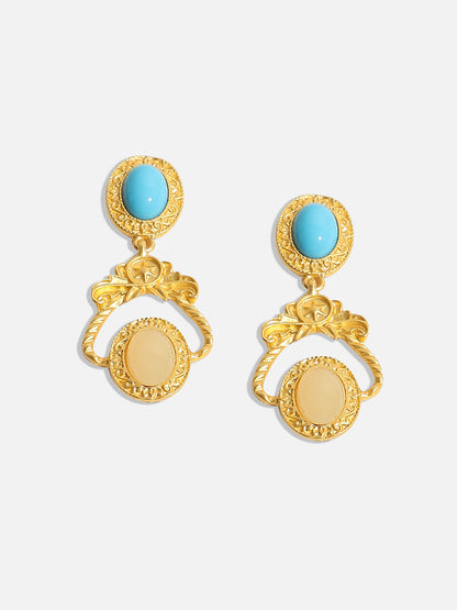 Gold-Plated Oval Shaped Drop Earrings