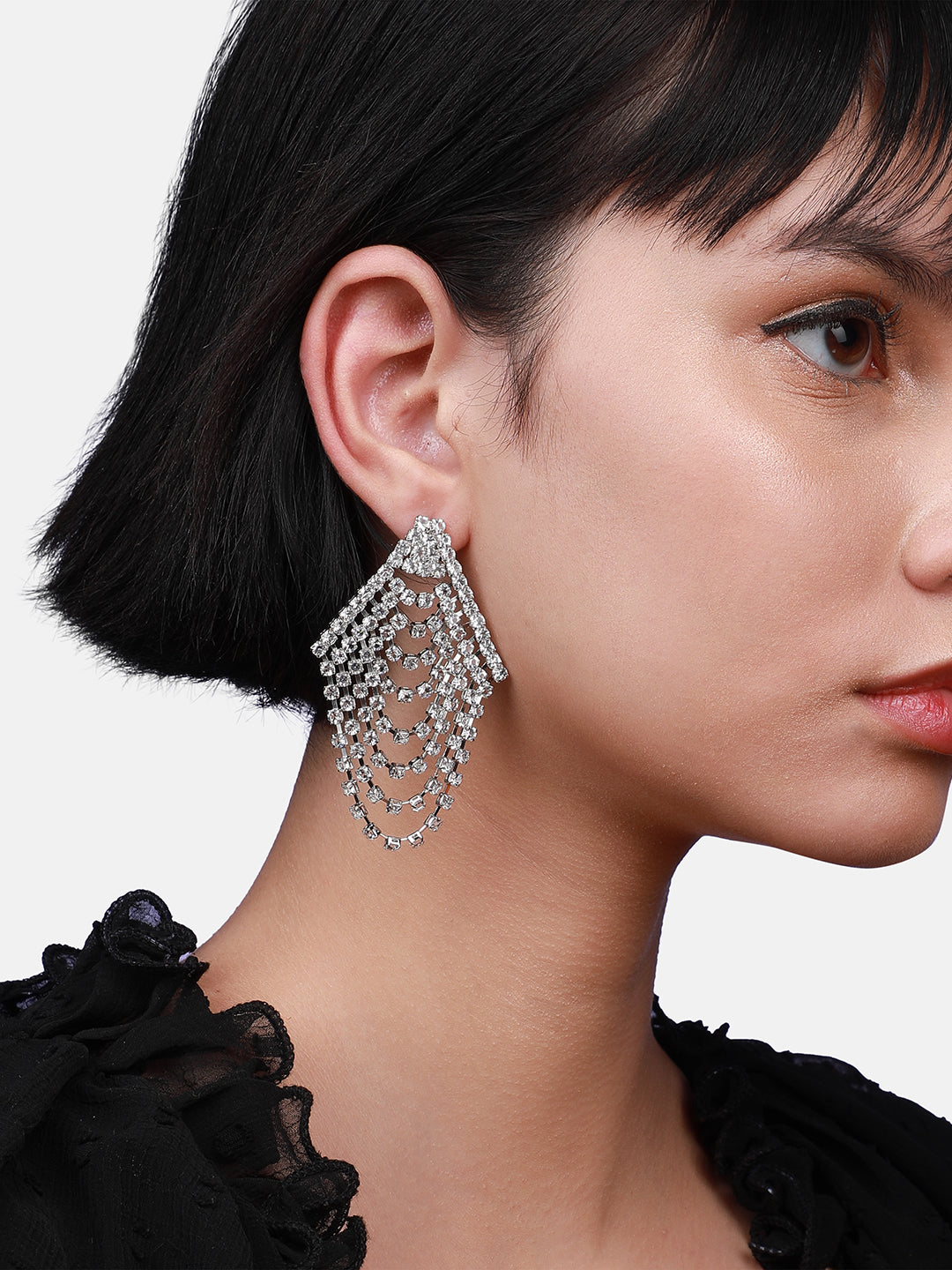 Silver-Plated Contemporary Drop Earrings