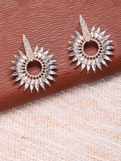 Gold-Plated Stone Studded Floral Drop Earrings