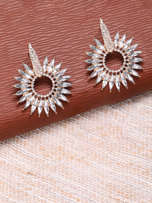 Gold-Plated Stone Studded Floral Drop Earrings