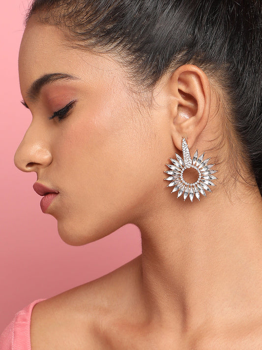 Gold-Plated Stone Studded Floral Drop Earrings