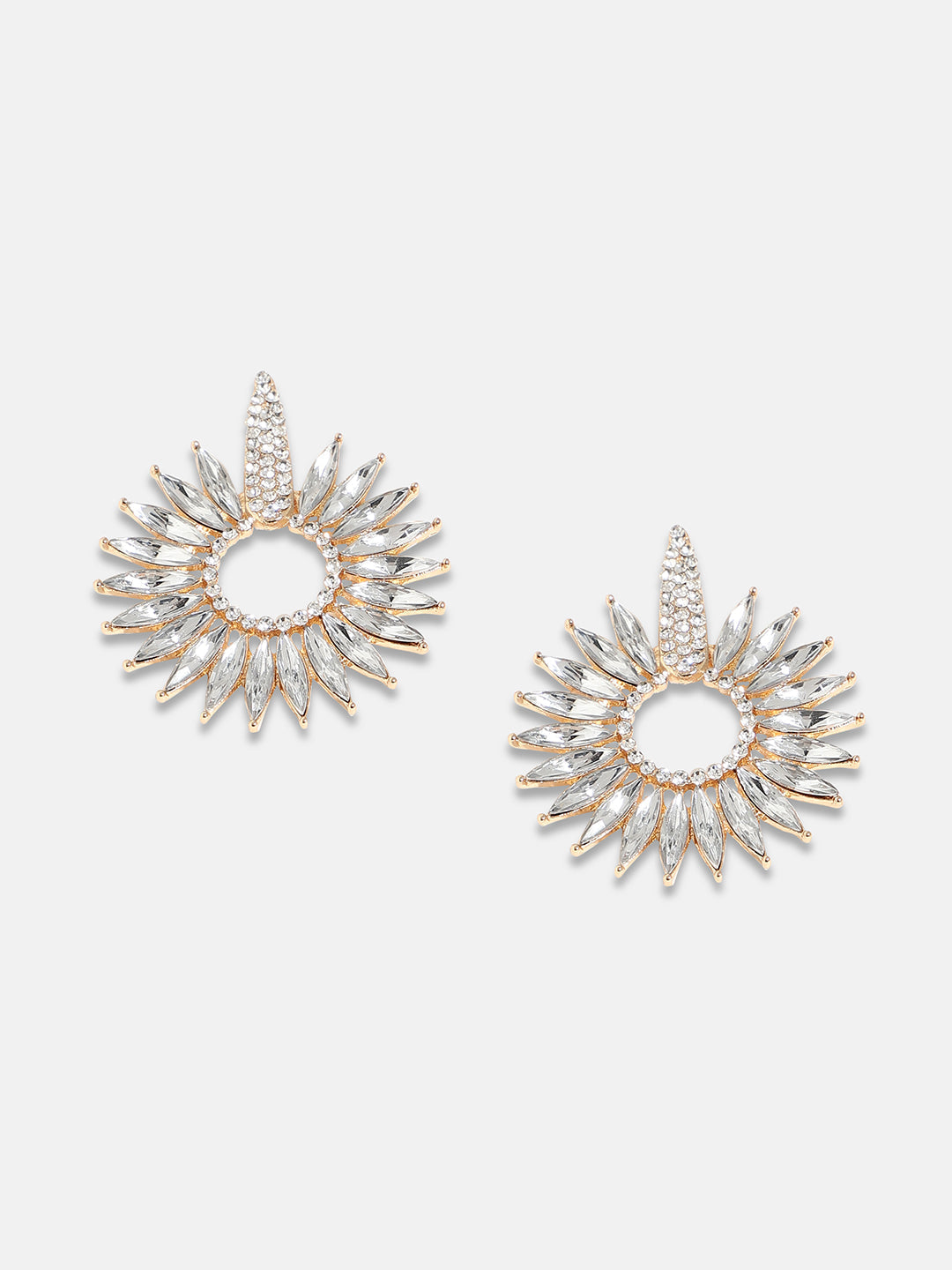 Gold-Plated Stone Studded Floral Drop Earrings