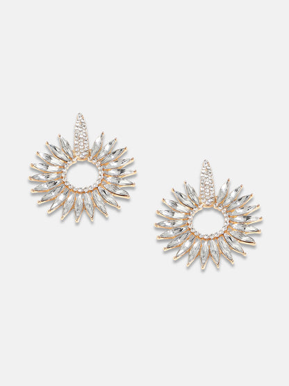 Gold-Plated Stone Studded Floral Drop Earrings