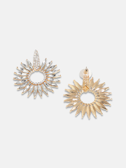 Gold-Plated Stone Studded Floral Drop Earrings