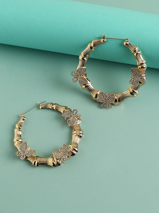 Gold-Plated Artificial Stones Circular Hoop Earrings