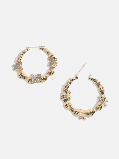 Gold-Plated Artificial Stones Circular Hoop Earrings
