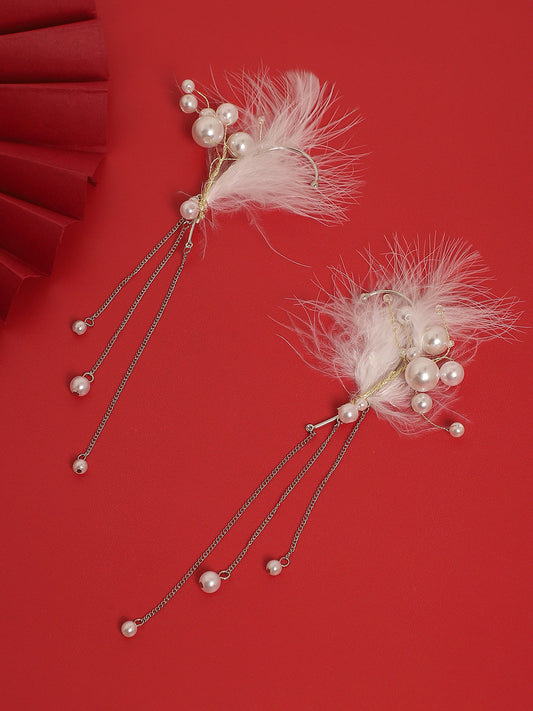 Silver-Plated Feather Shaped Drop Earrings