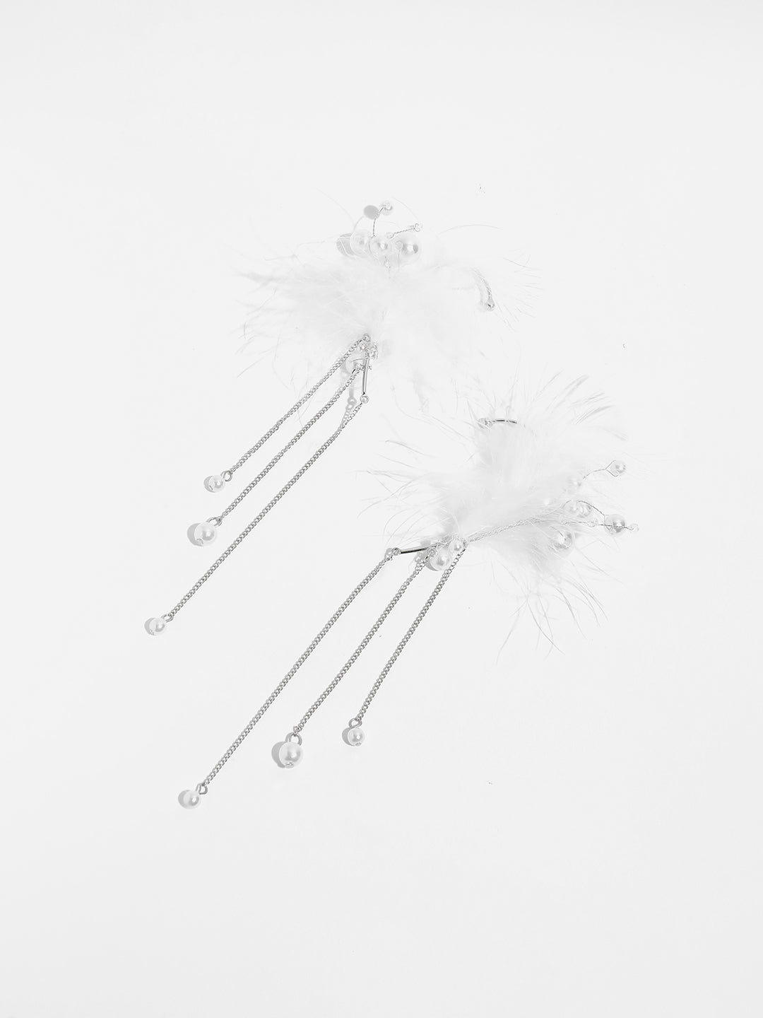 Silver-Plated Feather Shaped Drop Earrings