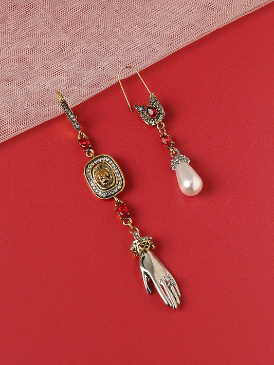 Gold-Plated Artificial Beads Contemporary Drop Earrings