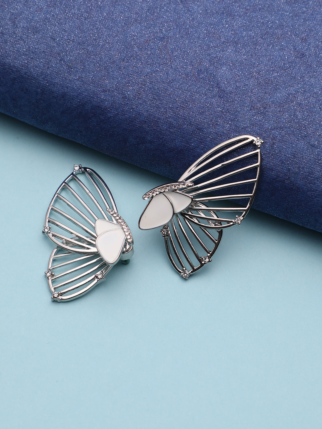 Silver-Plated Stone Studded Butterfly Drop Earrings