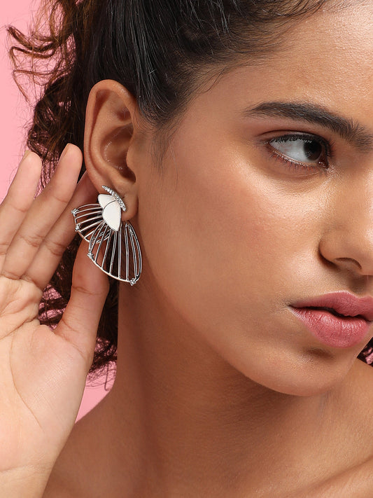 Silver-Plated Stone Studded Butterfly Drop Earrings