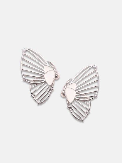 Silver-Plated Stone Studded Butterfly Drop Earrings