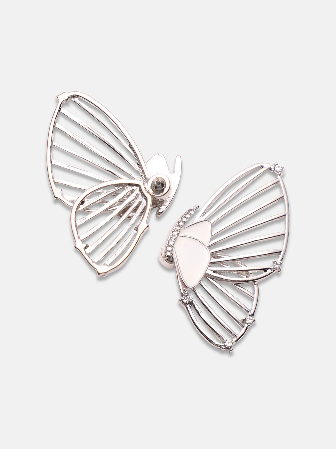 Silver-Plated Stone Studded Butterfly Drop Earrings