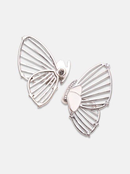 Silver-Plated Stone Studded Butterfly Drop Earrings