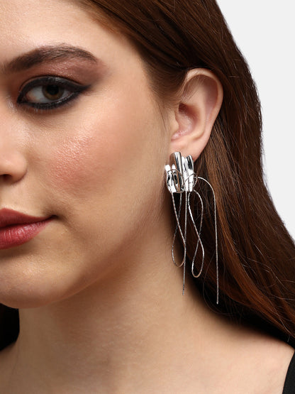 Silver-Plated Contemporary Drop Earrings