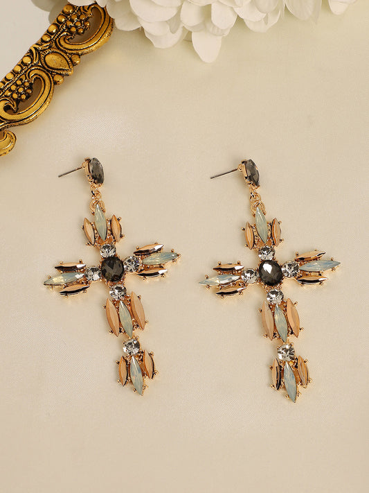 Gold-Plated Artificial Stones Contemporary Drop Earrings