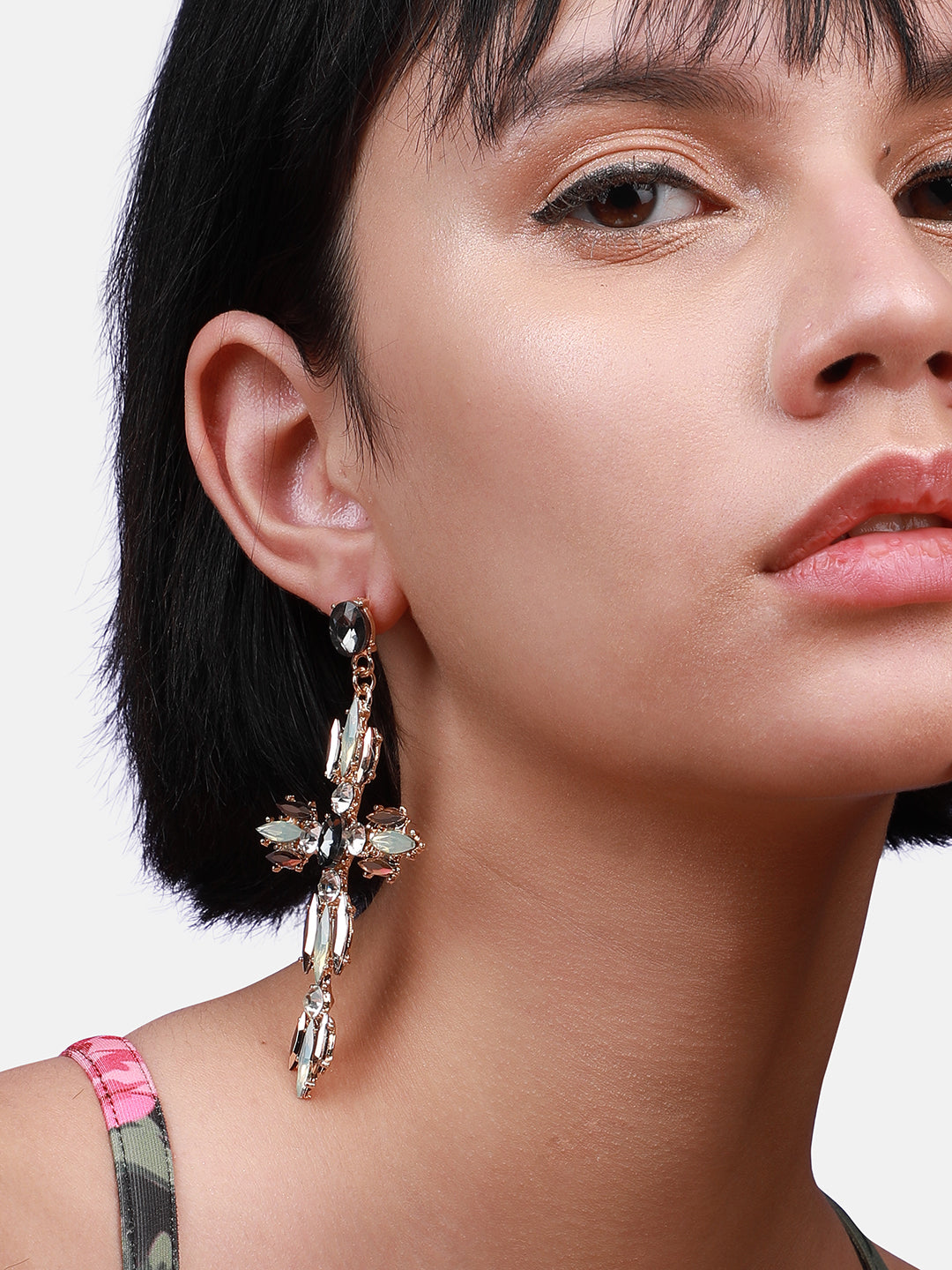 Gold-Plated Artificial Stones Contemporary Drop Earrings