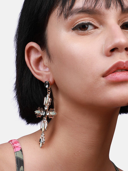 Gold-Plated Artificial Stones Contemporary Drop Earrings