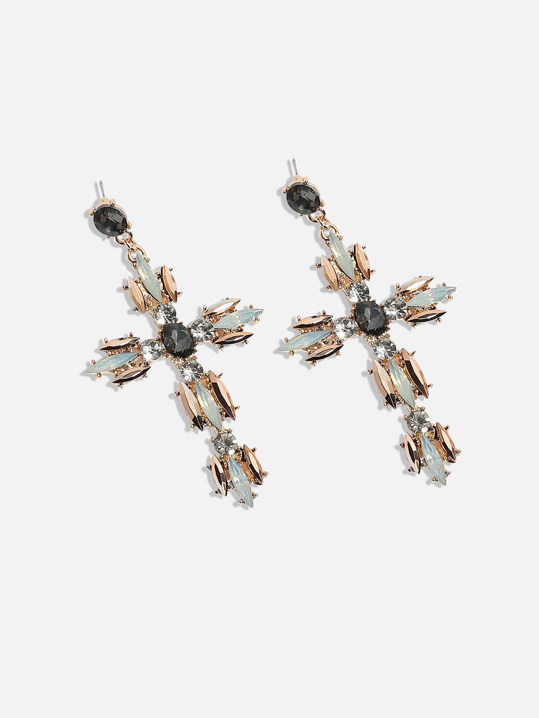 Gold-Plated Artificial Stones Contemporary Drop Earrings