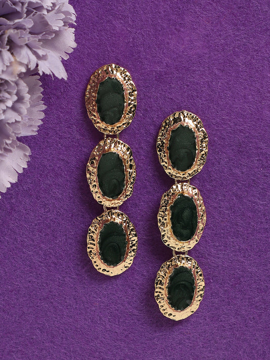 Gold-Plated Oval Shaped Drop Earrings