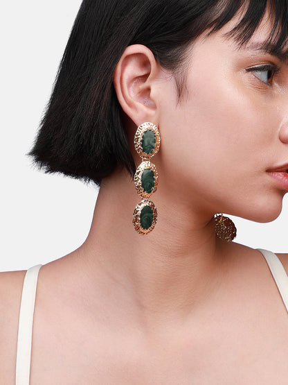 Gold-Plated Oval Shaped Drop Earrings