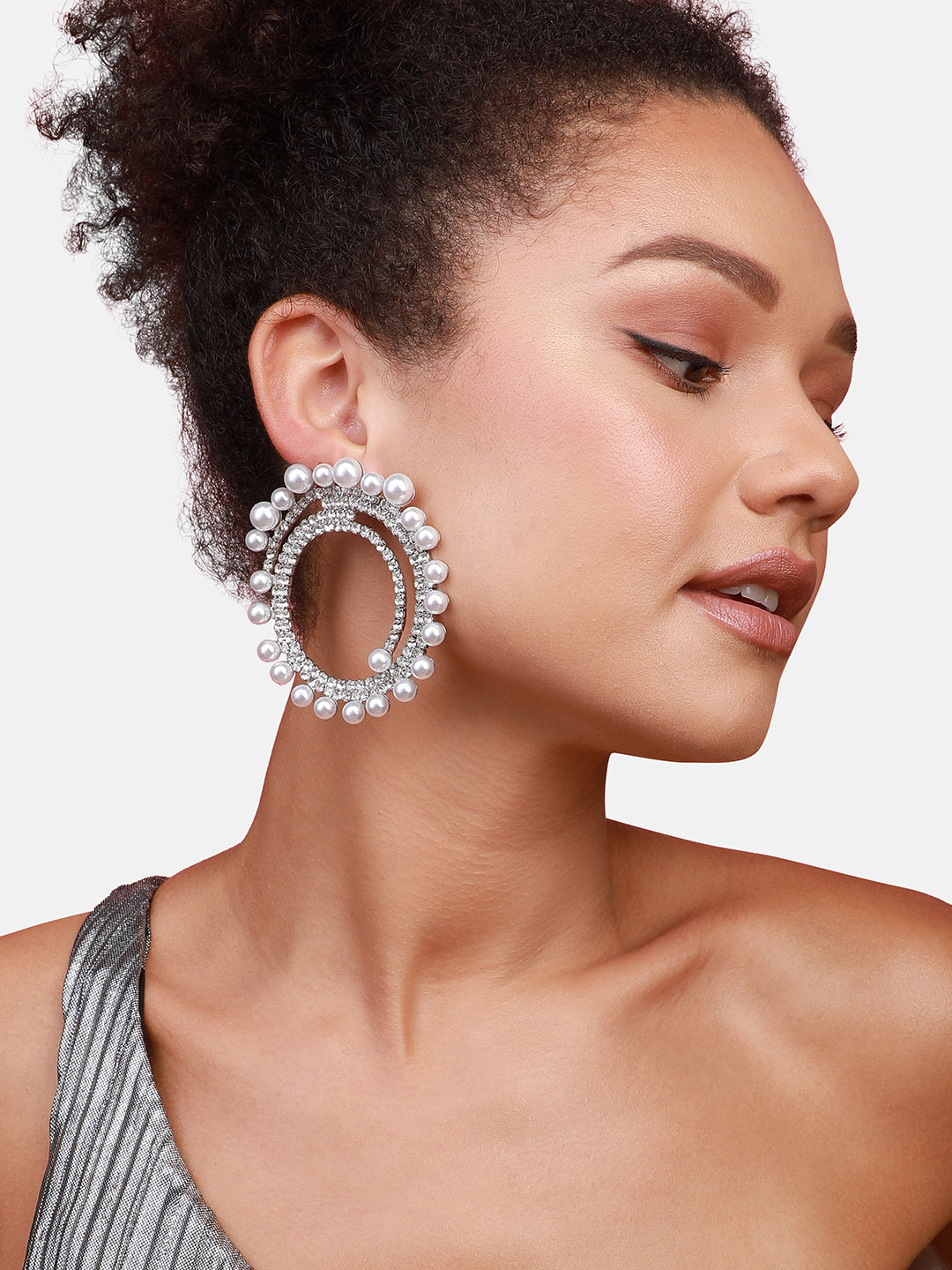 Silver-Plated Circular Studs Earrings