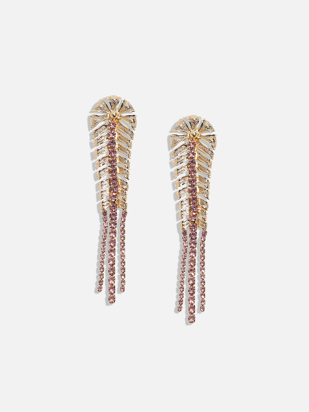 Gold-Plated Artificial Stones Leaf Shaped Drop Earrings