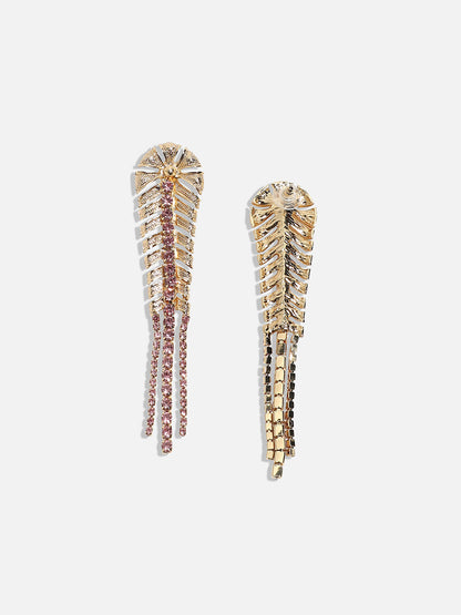 Gold-Plated Artificial Stones Leaf Shaped Drop Earrings