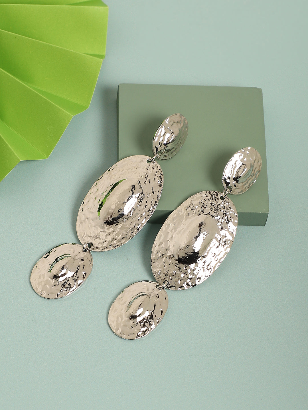 Silver-Plated Oval Drop Earrings