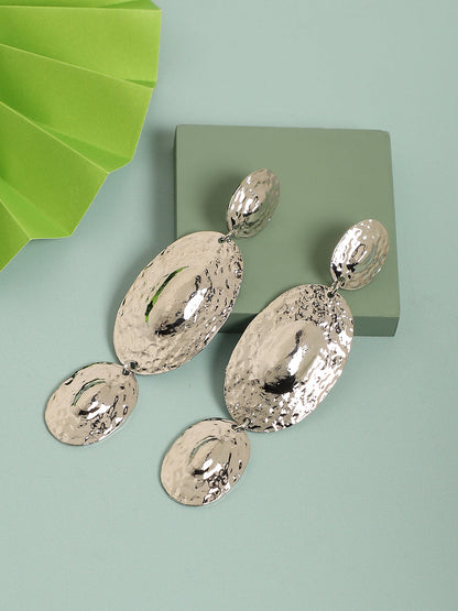 Silver-Plated Oval Drop Earrings
