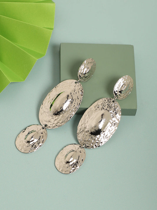 Silver-Plated Oval Drop Earrings