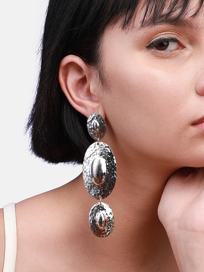 Silver-Plated Oval Drop Earrings