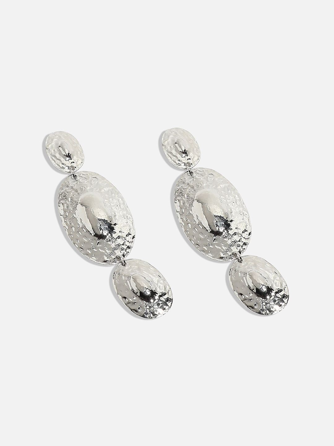 Silver-Plated Oval Drop Earrings