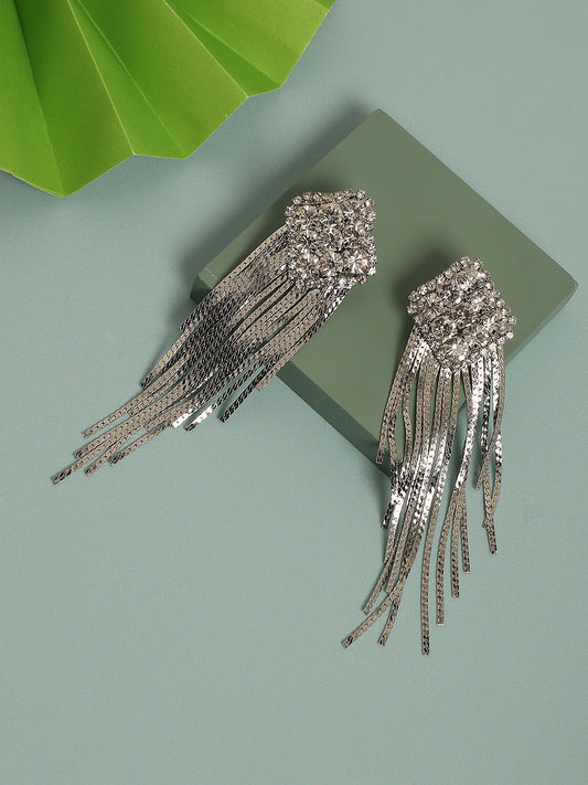 Silver-Plated Artificial Stones Square Drop Earrings