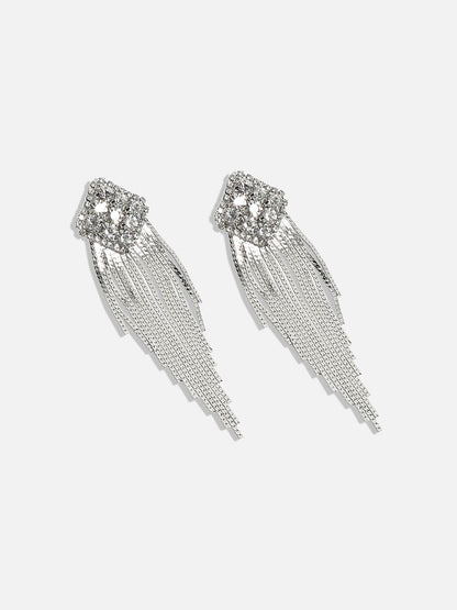 Silver-Plated Artificial Stones Square Drop Earrings