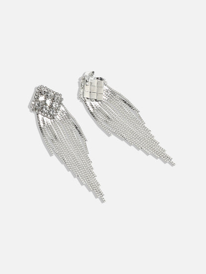 Silver-Plated Artificial Stones Square Drop Earrings