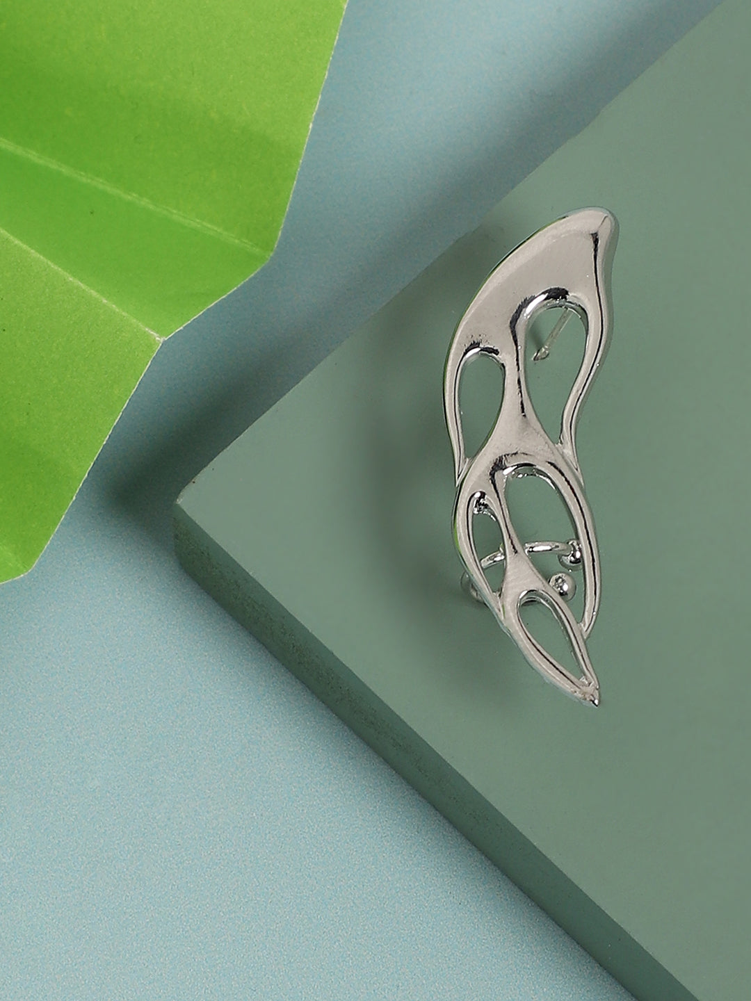 Silver-Plated Crescent Shaped Ear Cuff Earrings