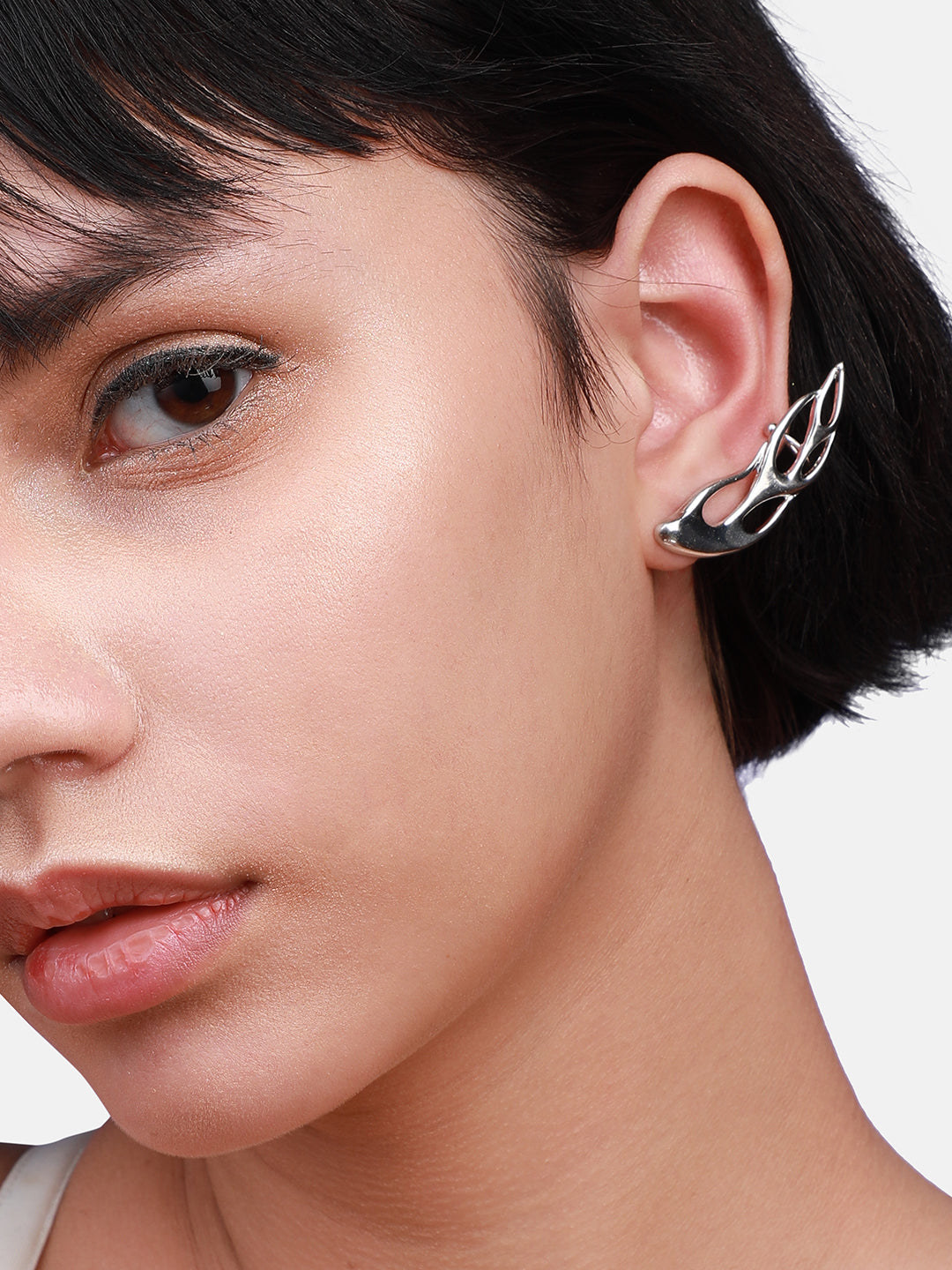 Silver-Plated Crescent Shaped Ear Cuff Earrings