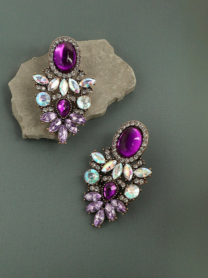 Gold-Plated Contemporary Rhinestone Drop Earrings